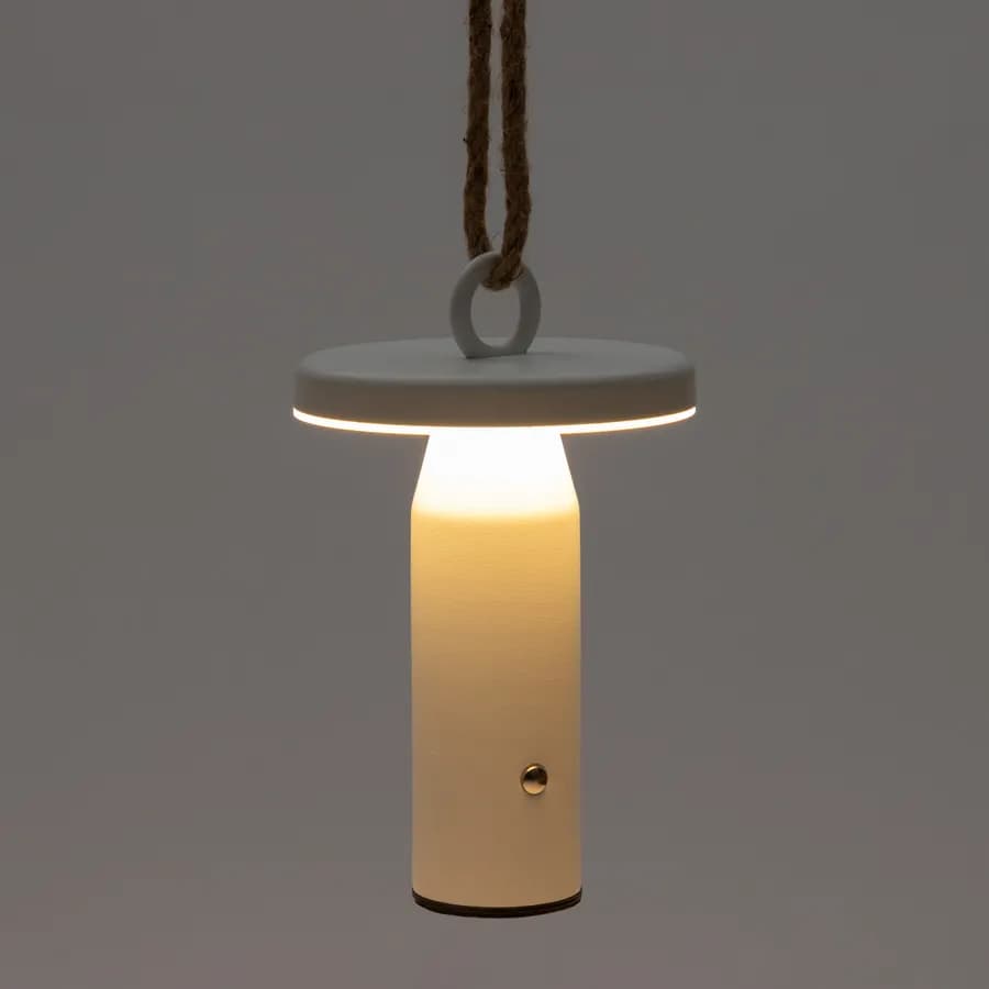 Lanterna da tavolo o sospensione 14x23h cm touch in alluminio bianco con corda - Mash