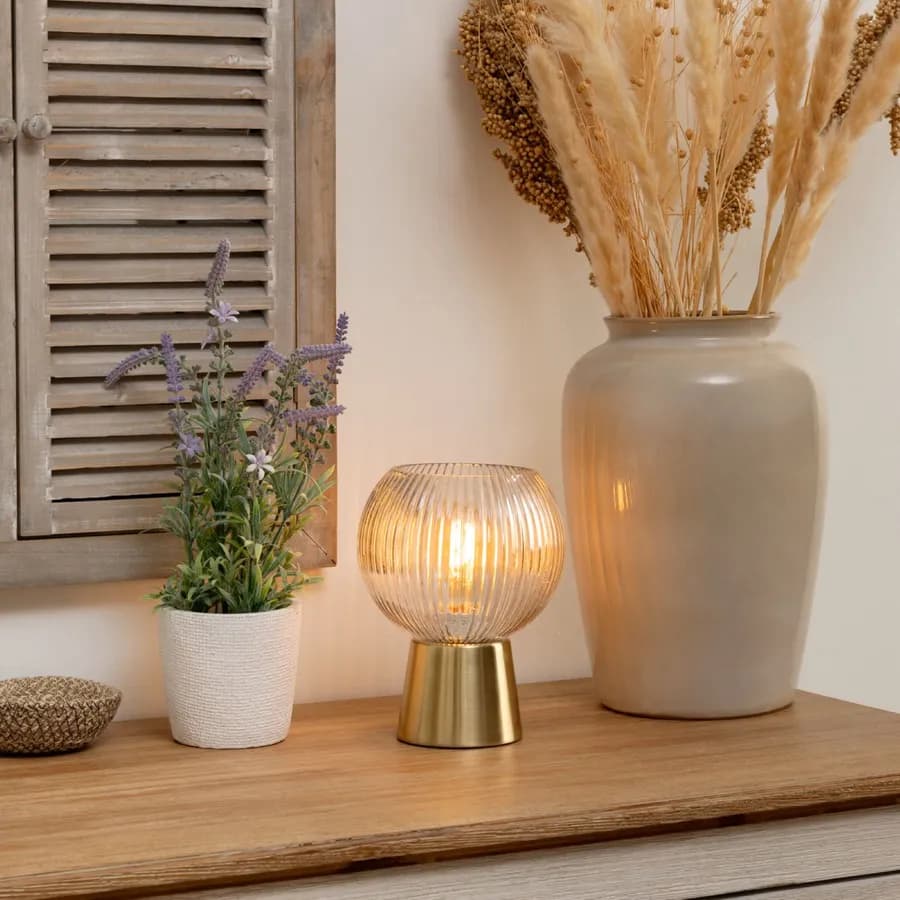 Lampada da tavolo 20h cm in metallo oro satinato e vetro - Amilia