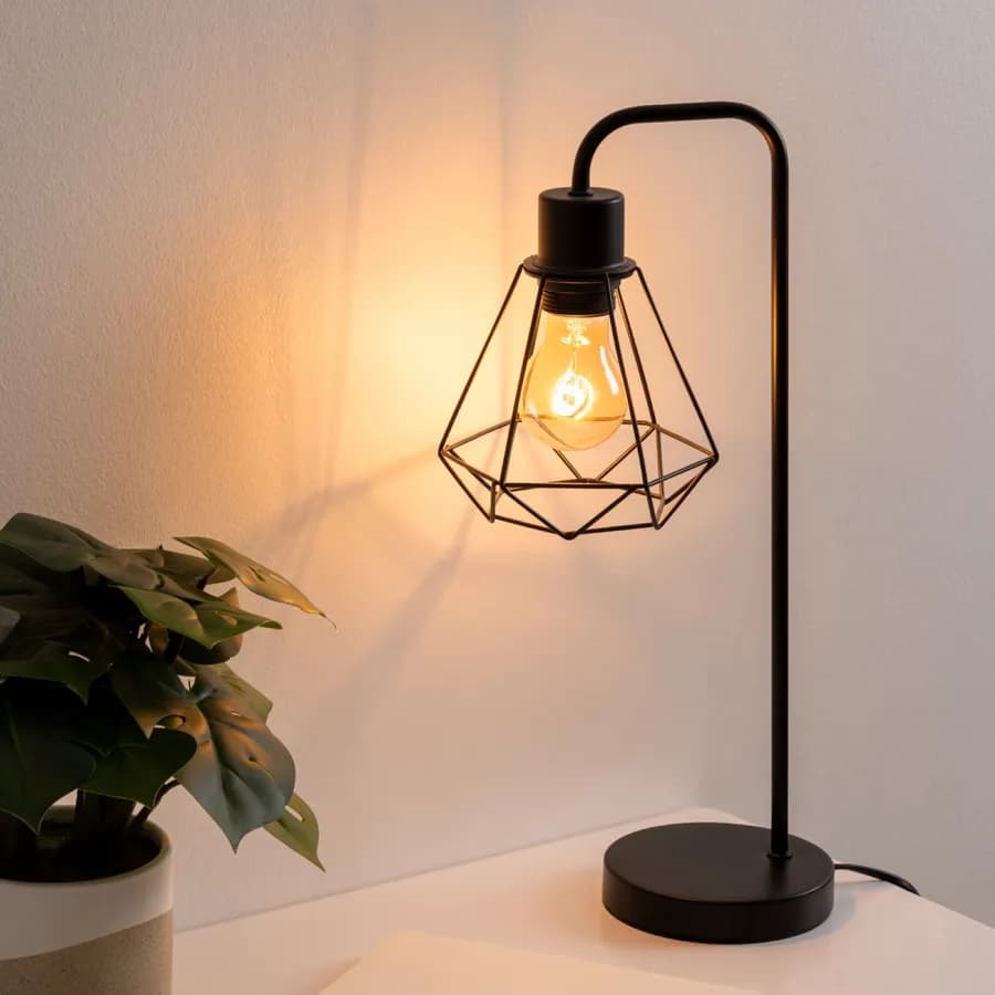 Lampada da tavolo 46h cm a diamante metallo nero - Uriel