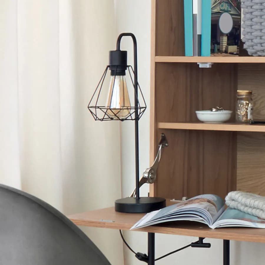 Lampada da tavolo 46h cm a diamante metallo nero - Uriel