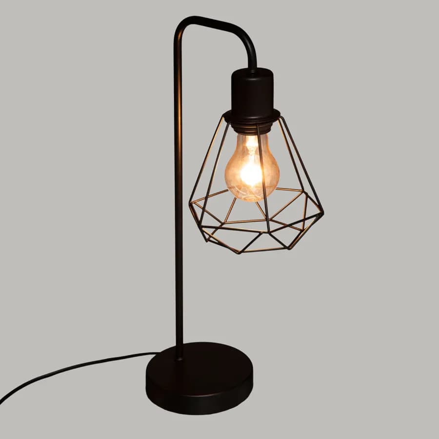 Lampada da tavolo 46h cm a diamante metallo nero - Uriel