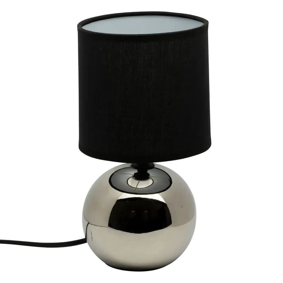 Lampada da tavolo 25h cm in ceramica argento e paralume in cotone nero - Cleopatra