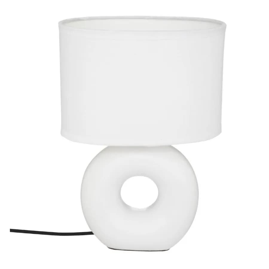 Lampada da tavolo 25h cm in ceramica bianco con paralume in tessuto