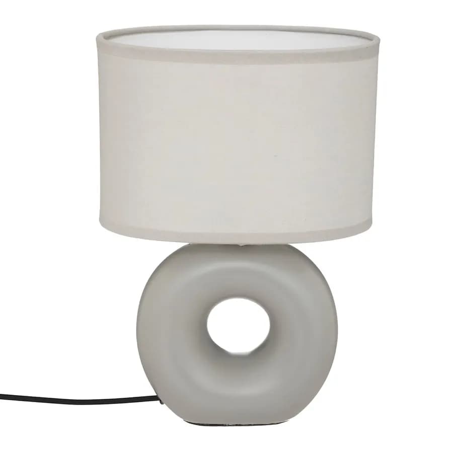 Lampada da tavolo 25h cm in ceramica grigio con paralume in tessuto