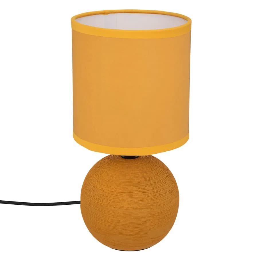 Lampada da tavolo 25h cm in ceramica in rilievo e paralume in cotone ocra - Cleopatra