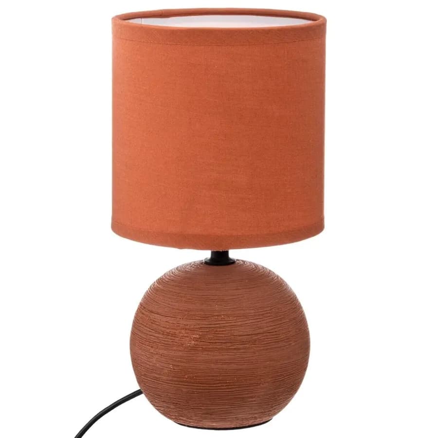 Lampada da tavolo 25h cm in ceramica in rilievo e paralume in cotone rosso - Cleopatra