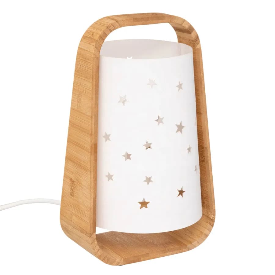 Lampada da tavolo 27 h per bambini cm in legno di bambù naturale e bianco con stelle