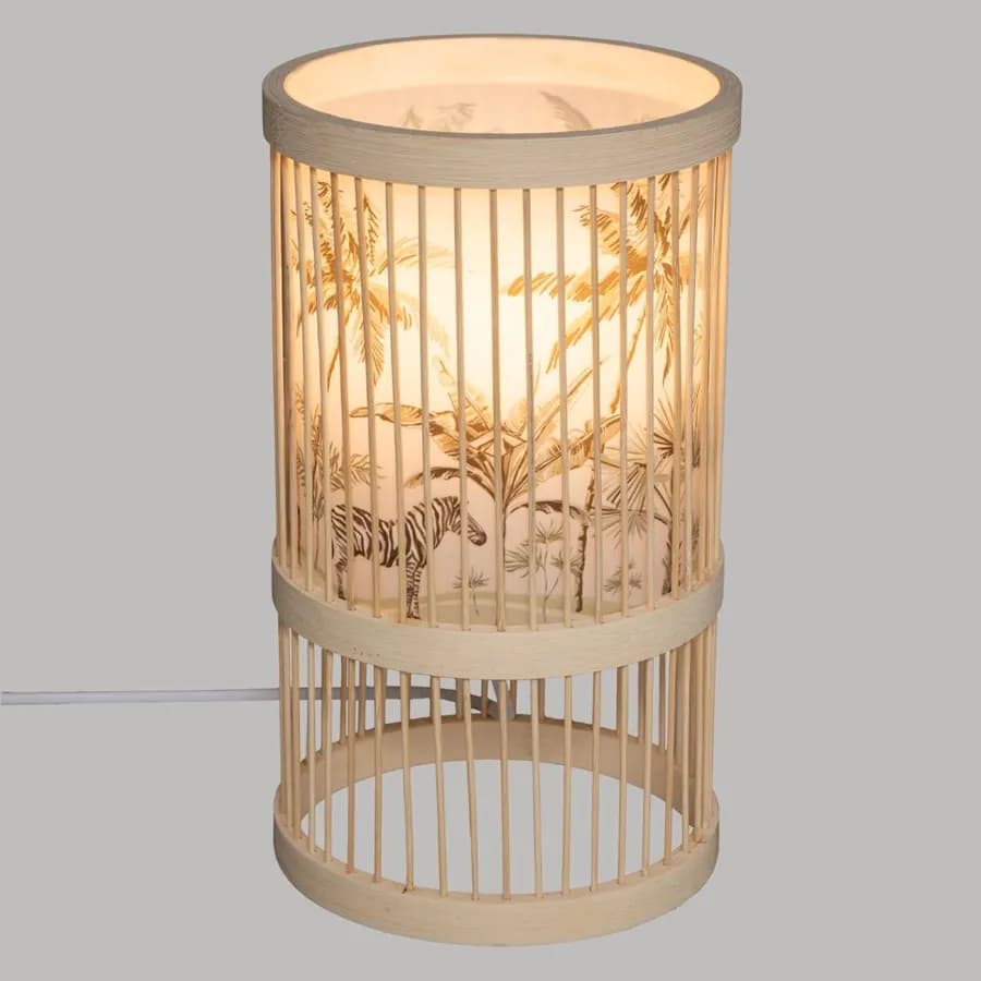 Lampada da tavolo 28 h cm per bambini in legno di bambù fantasia palme e zembra