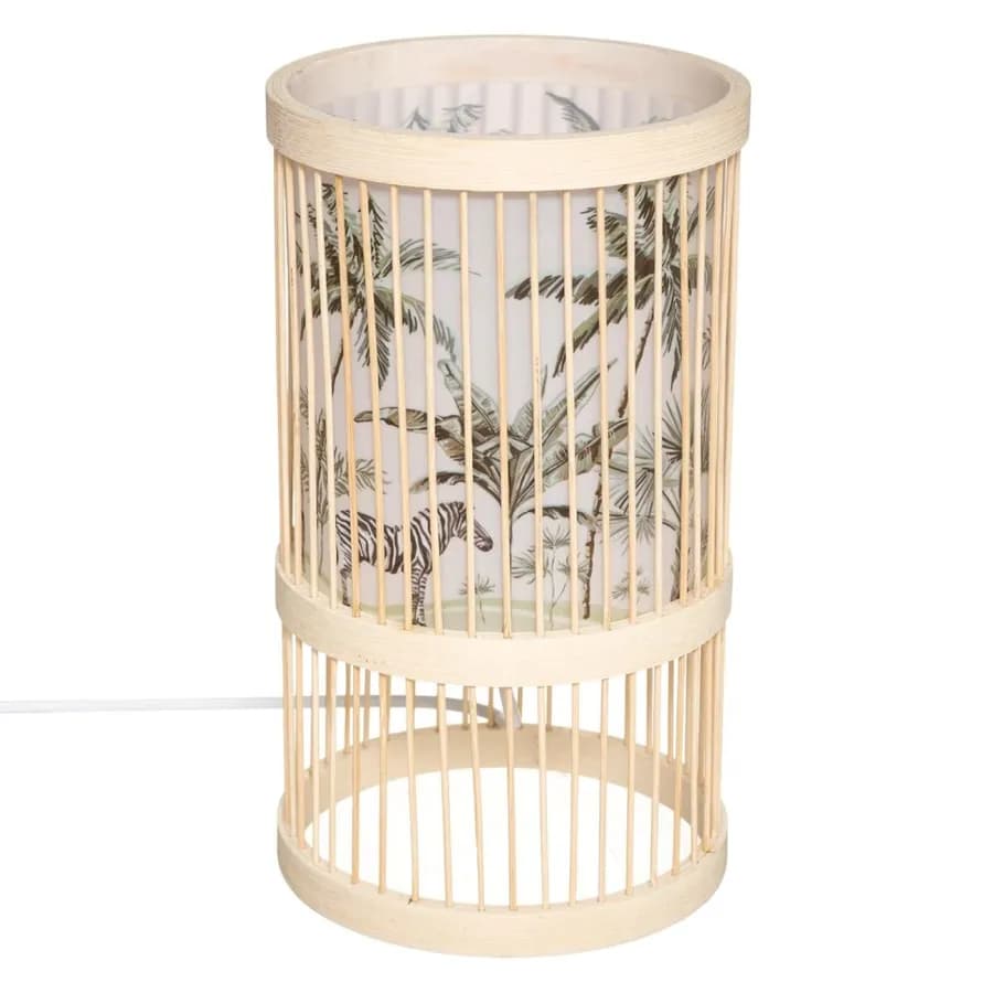 Lampada da tavolo 28 h cm per bambini in legno di bambù fantasia palme e zembra