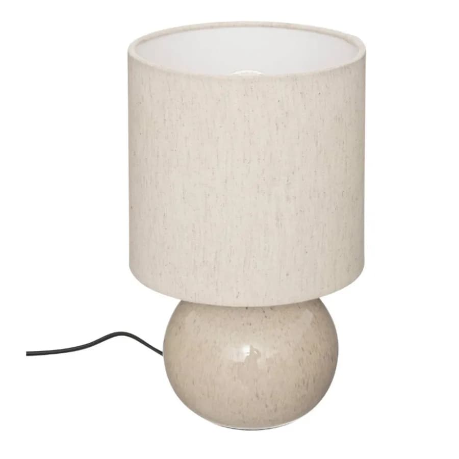Lampada da tavolo 28h cm in ceramica beige lucido e paralume in cotone - Bamby