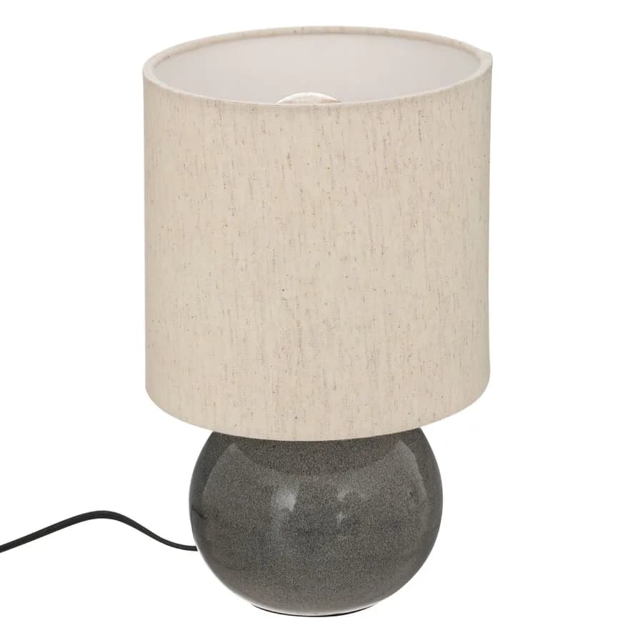 Lampada da tavolo 28h cm in ceramica grigio lucido e paralume in cotone - Bamby