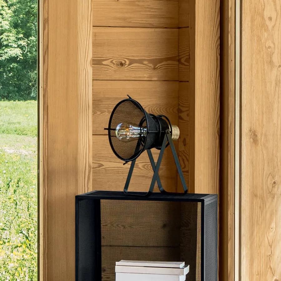 Lampada da tavolo 31h cm in metallo nero e dettaglio oro