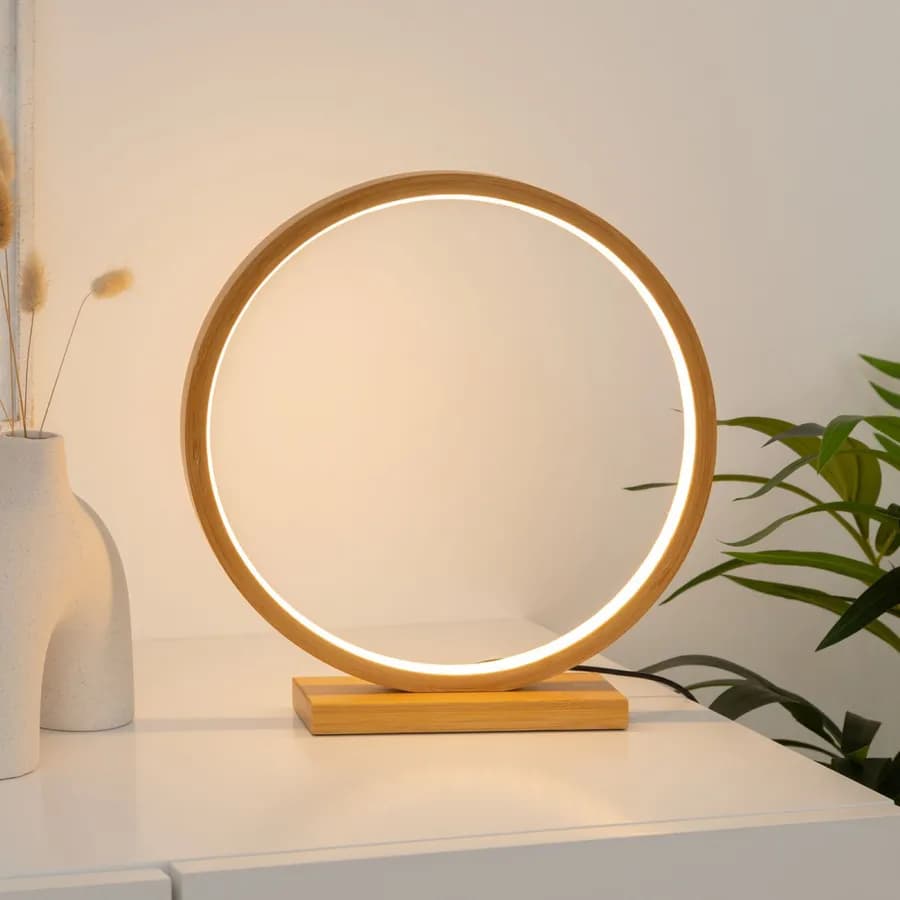 Lampada da tavolo 32h cm rotonda in bambù naturale