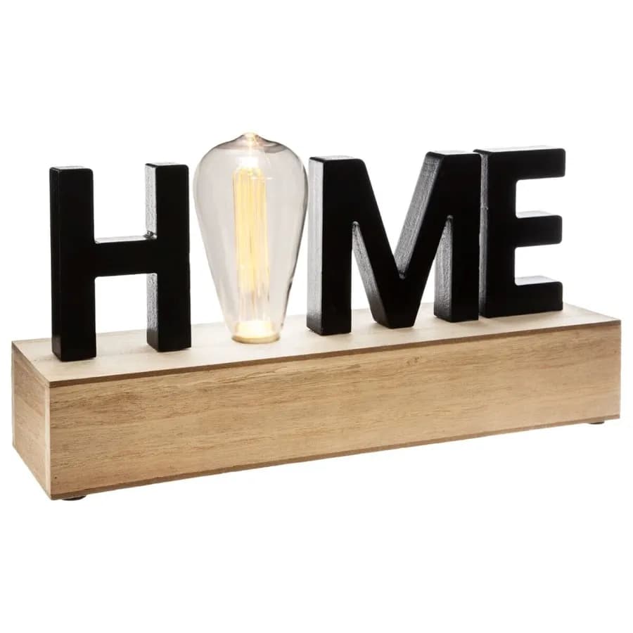 Lampada LED da tavolo 34h cm in legno naturale con scritta
