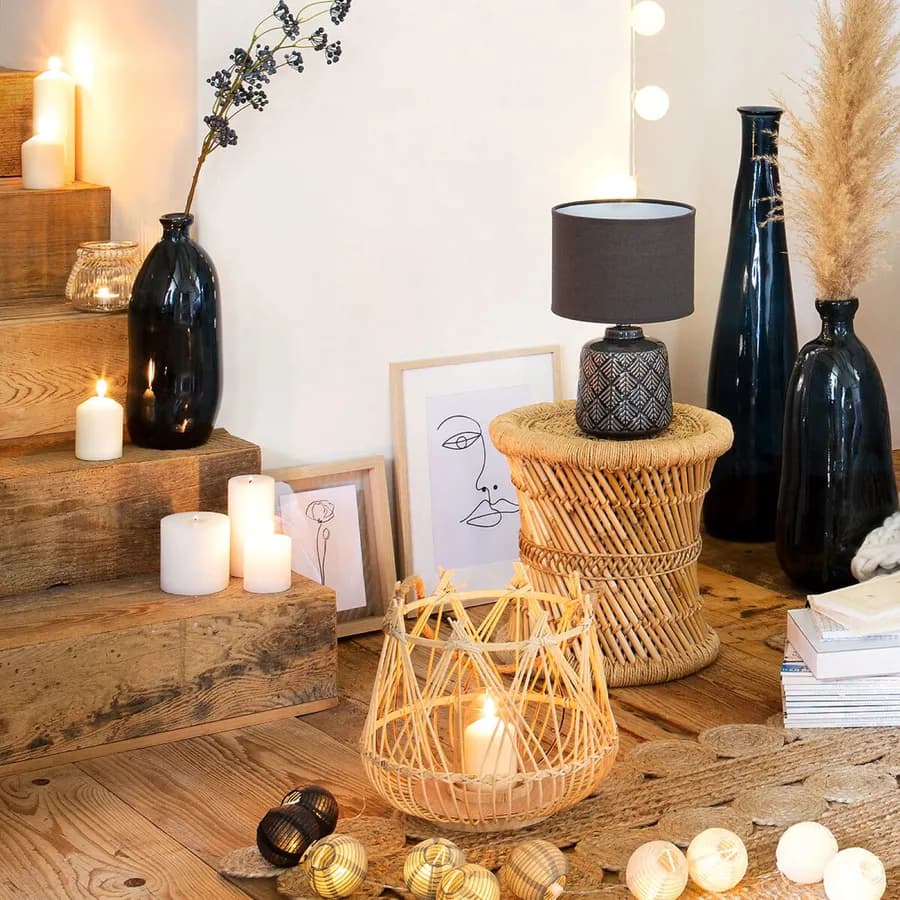Lampada da tavolo 35h cm in ceramica decorata nero e grigio