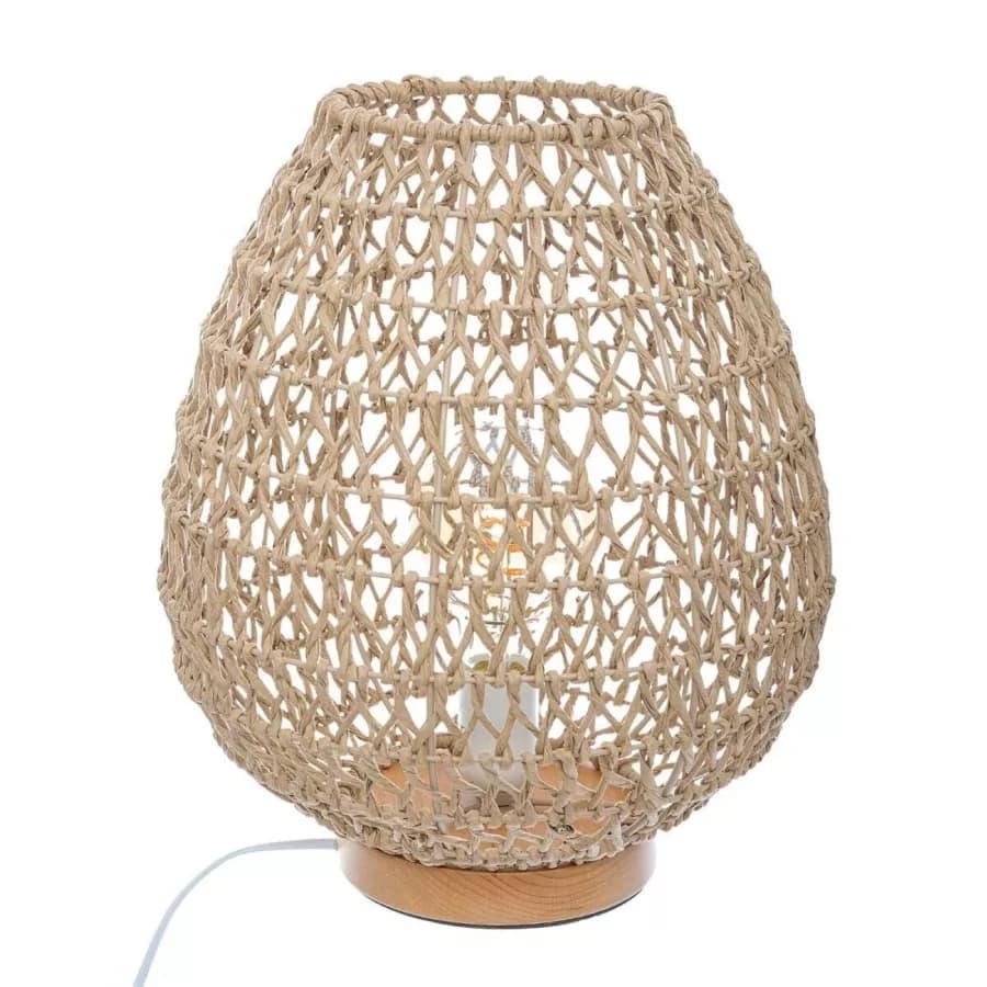 Lampada da tavolo 36 h cm intrecciata in corda beige con base in legno di faggio - Enrika