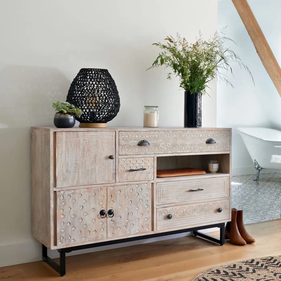 Lampada da tavolo 36h cm intrecciata in corda nero con base in legno di faggio - Enrika