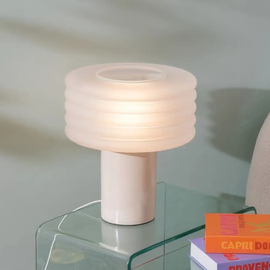 Lampada da tavolo 36h cm in gres porcellanato bianco e vetro - Cedric