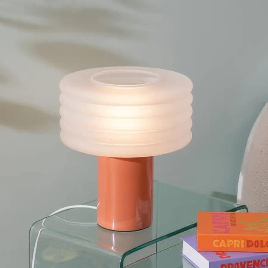 Lampada da tavolo 36h cm in gres porcellanato rosa e vetro - Cedric