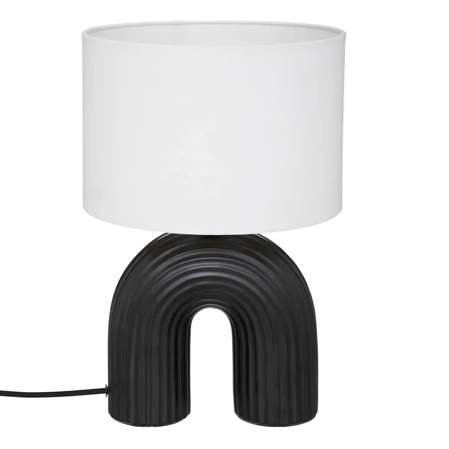 Lampada da tavolo 41h cm in ceramica nero e paralume in lino