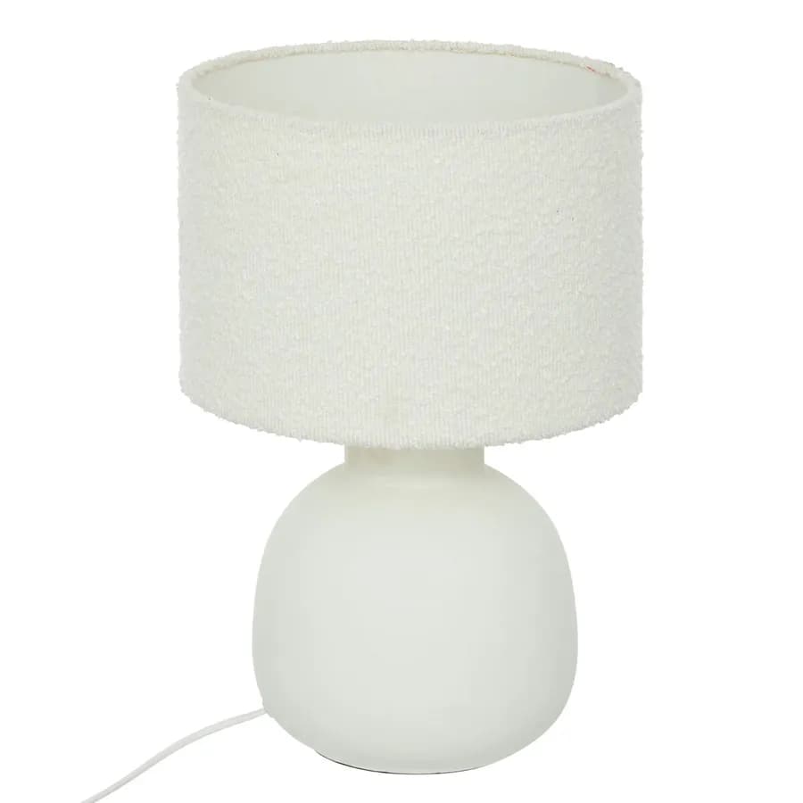 Lampada da tavolo 43h cm in ceramica bianco e paralume in tessuto bouclé