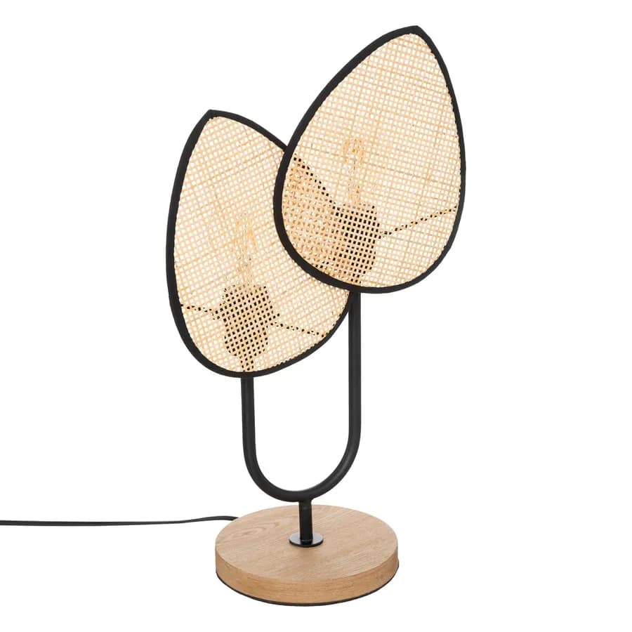 Lampada da tavolo 44h cm in metallo nero e legno naturale a forma di foglie - Feuille