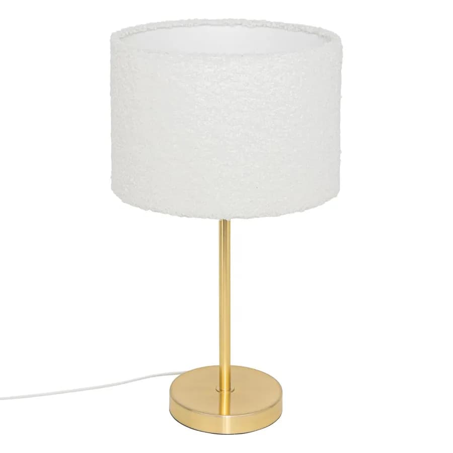 Lampada da tavolo 49h cm in metallo oro e paralume in bouclé bianco