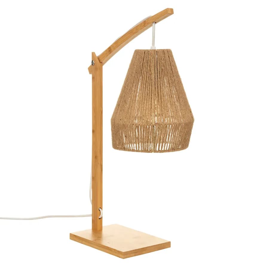 Lampada da tavolo 55 h cm ad arco in legno di bambù naturale