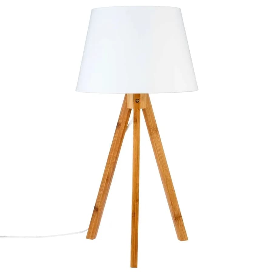 Lampada da tavolo 55h cm in bambù naturale e paralume bianco