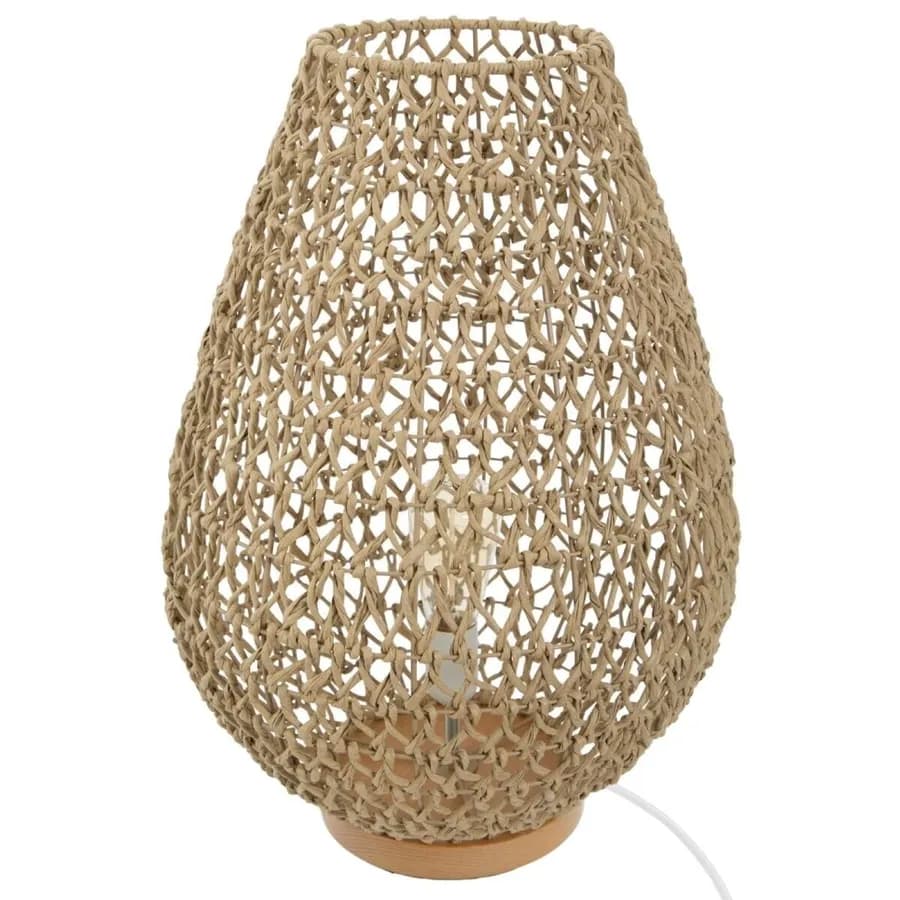 Lampada da tavolo 55h cm intrecciata in corda beige con base in legno di faggio - Enrika