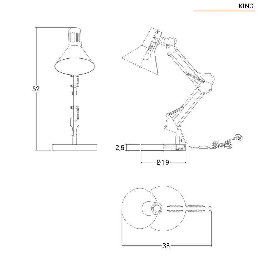 Lampada da tavolo in metallo bianco regolabile - King