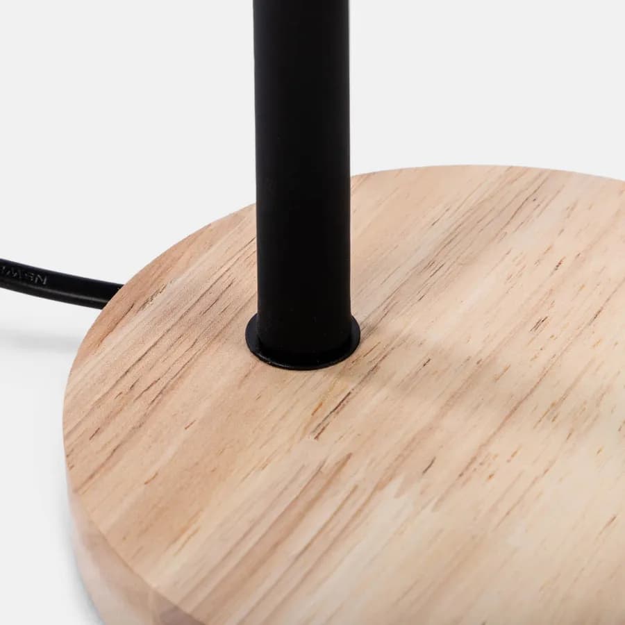 Lampada da tavolo in metallo nero con base in legno - Sally