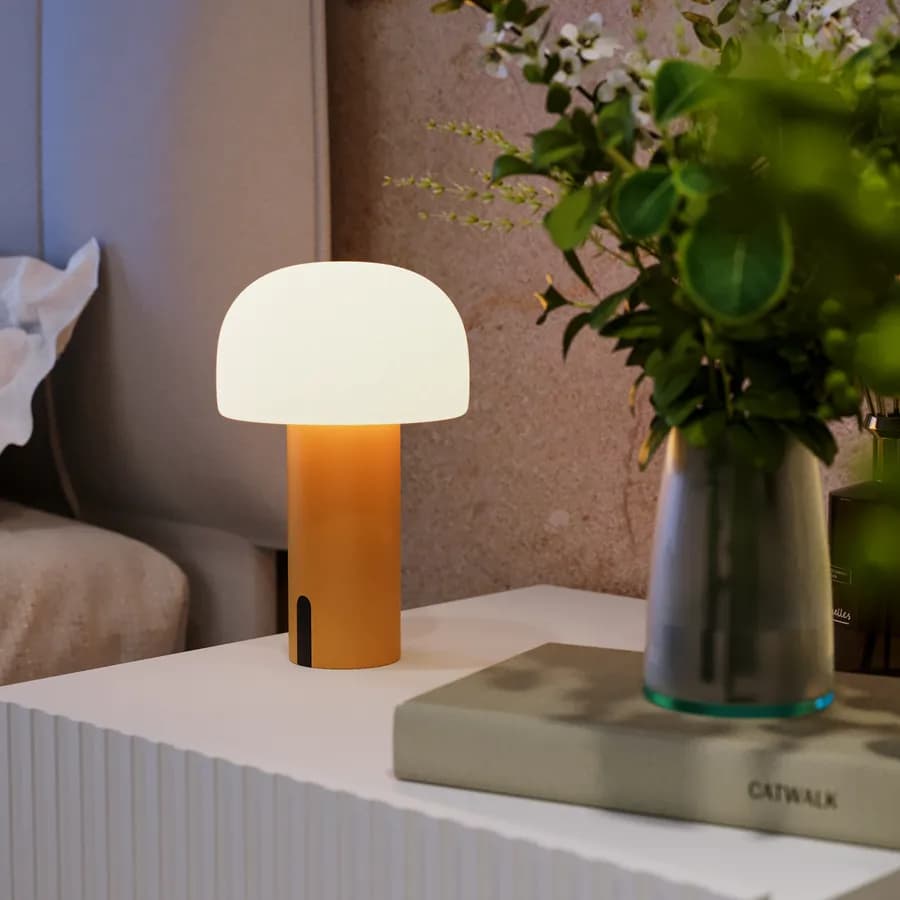 Lampada da tavolo LED paralume rotondo 15 cm in alluminio arancione - Bramble