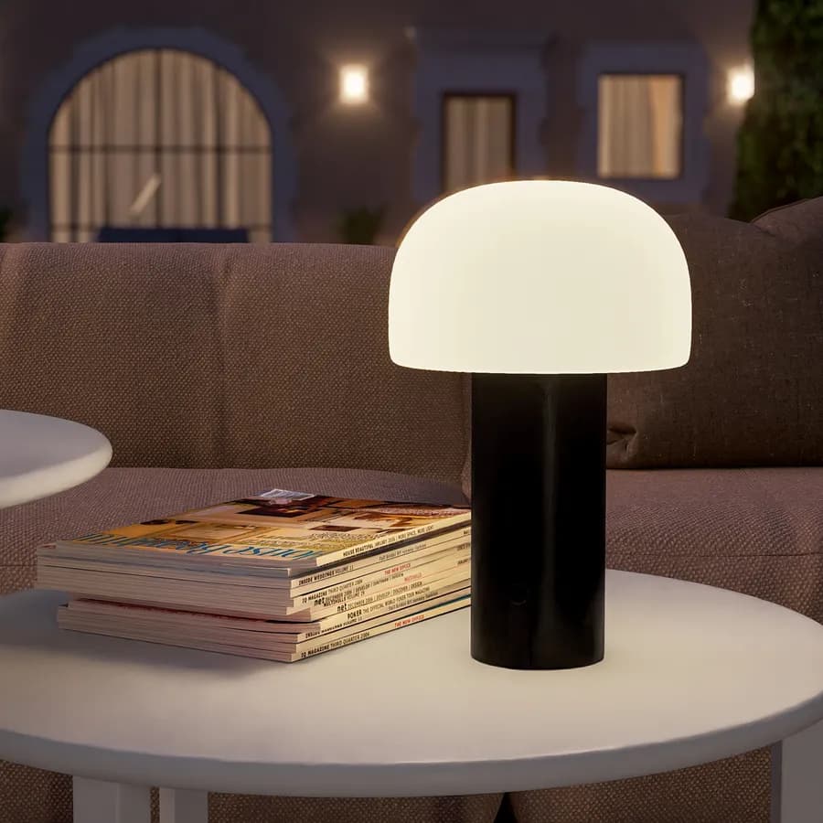 Lampada da tavolo LED paralume rotondo 15 cm in alluminio nero - Bramble