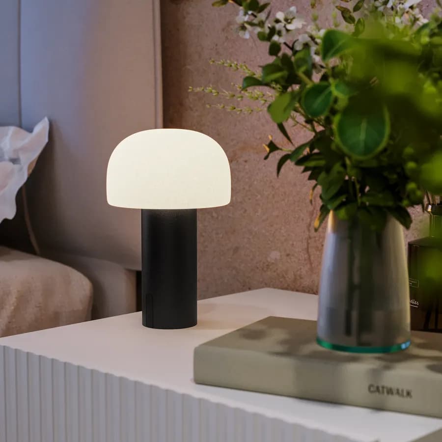 Lampada da tavolo LED paralume rotondo 15 cm in alluminio nero - Bramble