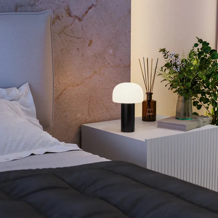 Lampada da tavolo LED paralume rotondo 15 cm in alluminio nero - Bramble
