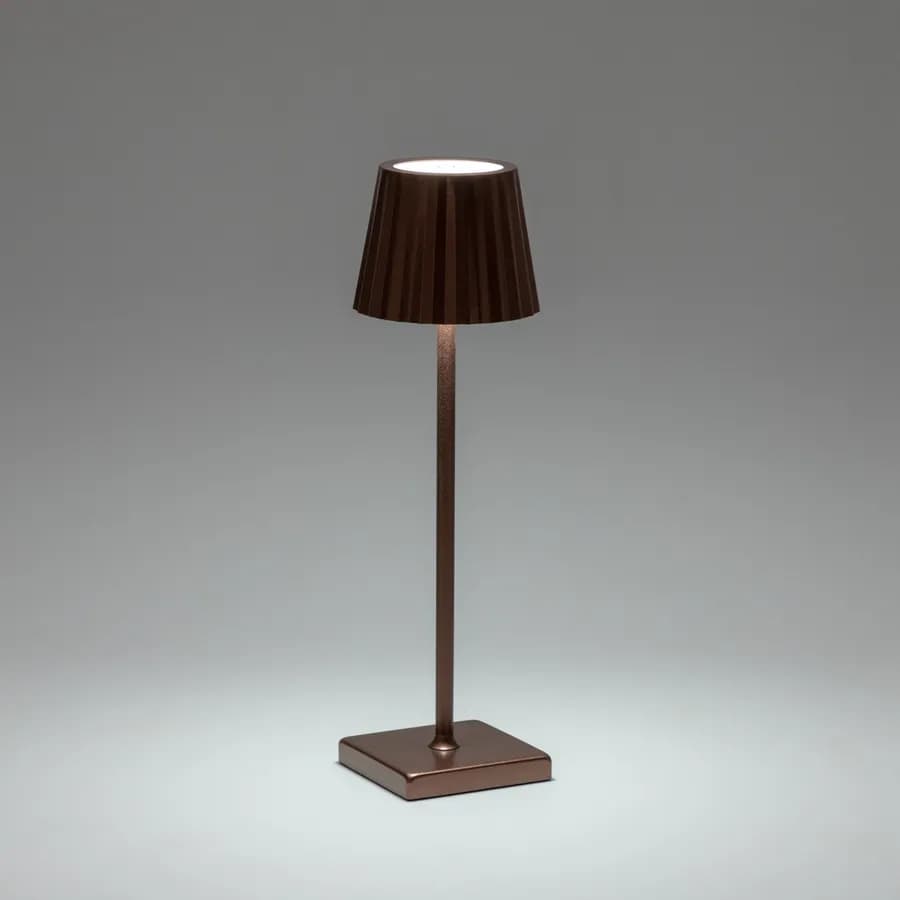 Lampada da tavolo touch a LED plissettata 14x40h cm in alluminio cioccolato - Isobel