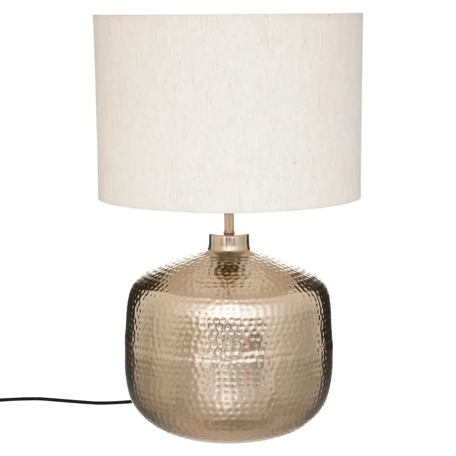 Lampada d'appoggio 52 h cm in metallo champagne e paralume in cotone bianco