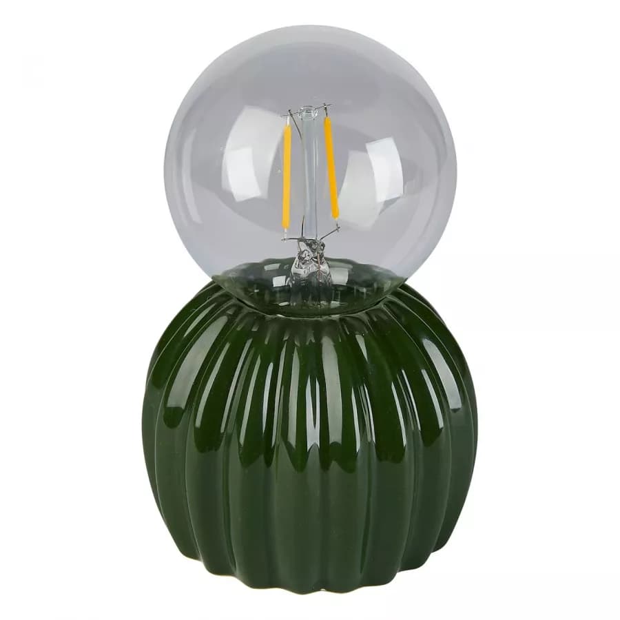 Lampada LED da tavolo 17h cm in ceramica verde a forma di cactus