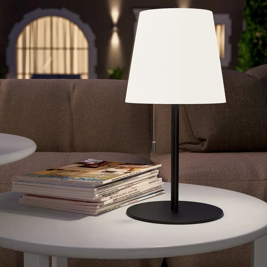 Lampada LED portatile paralume rotondo 15 cm in alluminio nero con catenella - Sazerac