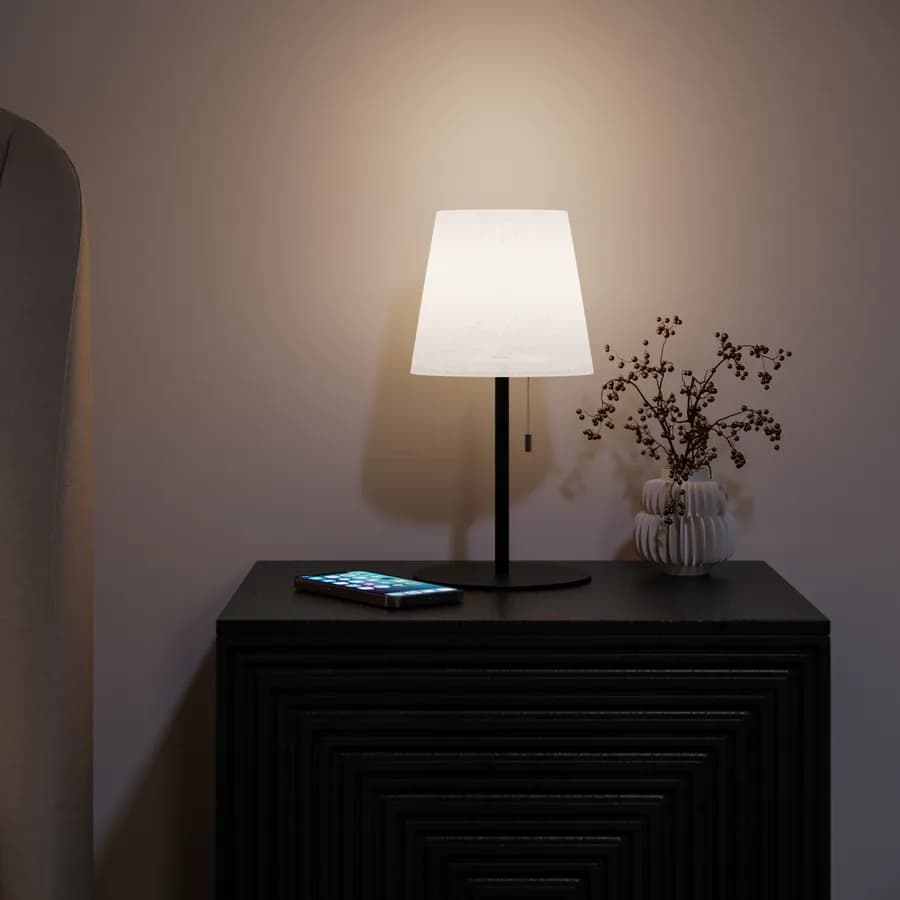 Lampada LED portatile paralume rotondo 15 cm in alluminio nero con catenella - Sazerac