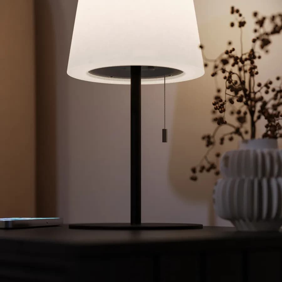 Lampada LED portatile paralume rotondo 15 cm in alluminio nero con catenella - Sazerac