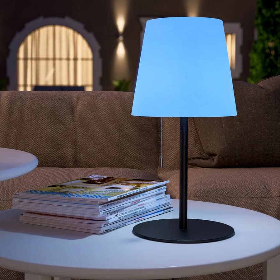 Lampada LED portatile paralume rotondo 15 cm in alluminio nero con catenella - Sazerac