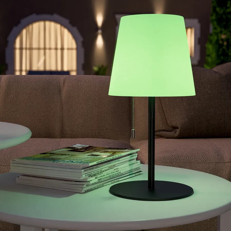 Lampada LED portatile paralume rotondo 15 cm in alluminio nero con catenella - Sazerac