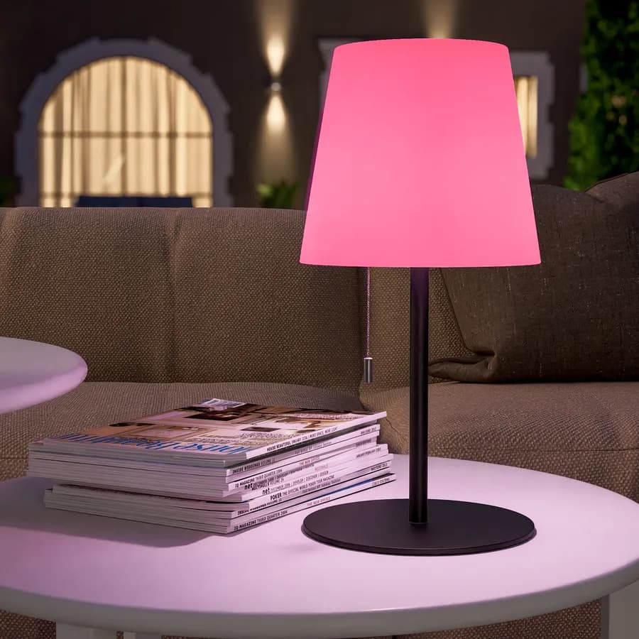 Lampada LED portatile paralume rotondo 15 cm in alluminio nero con catenella - Sazerac