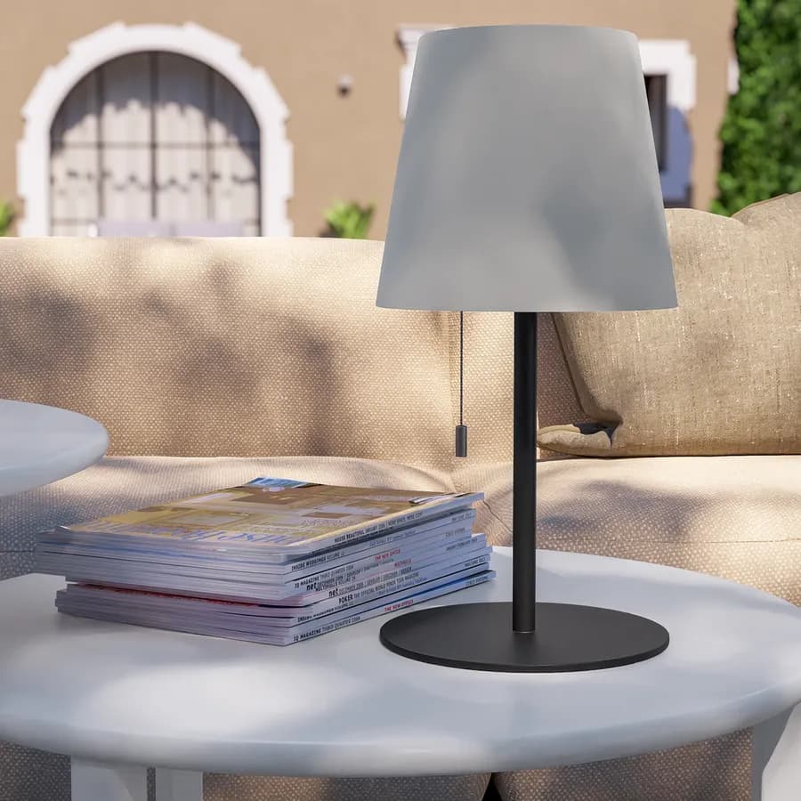 Lampada LED portatile paralume rotondo 15 cm in alluminio nero con catenella - Sazerac
