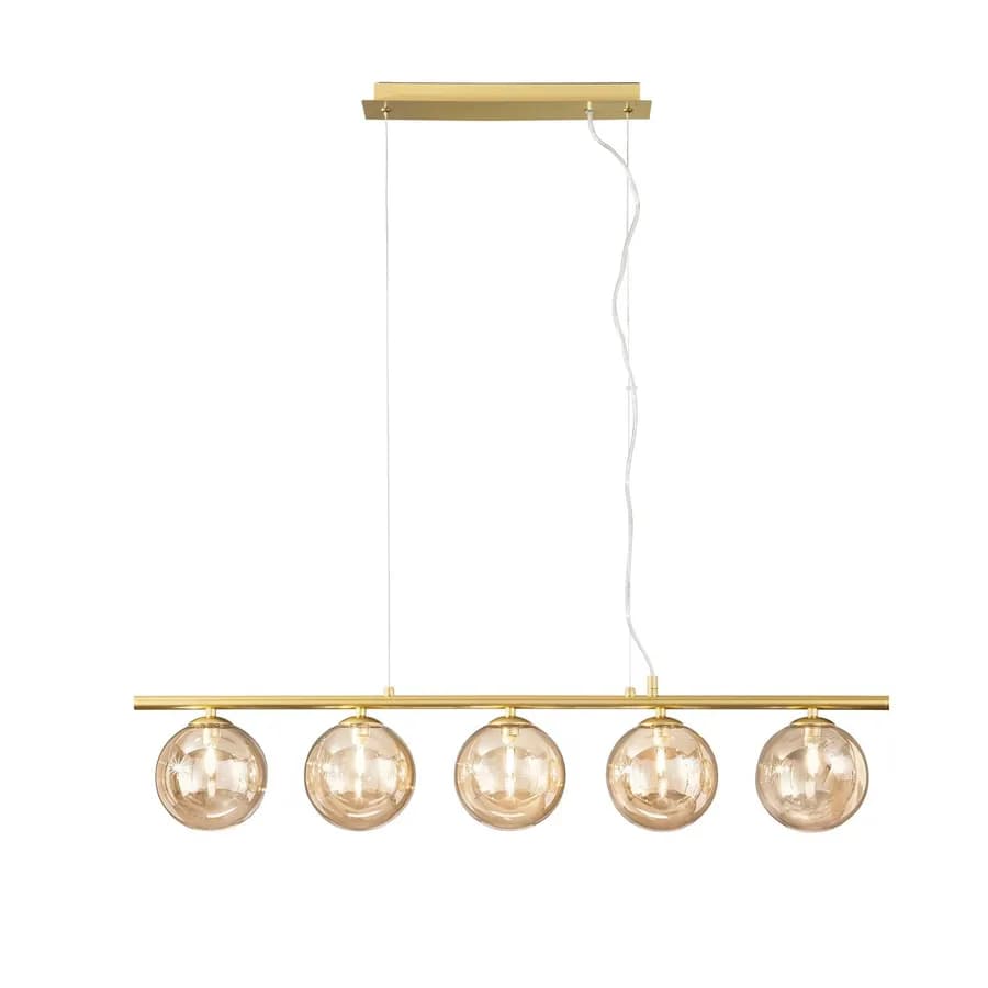 Lampada sospesa 100x15 cm in metallo oro con diffusori in vetro champagne