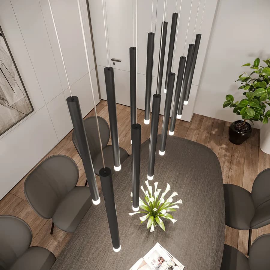 Lampada sospesa 108x200h cm multipla in metallo nero opaco - Aretha