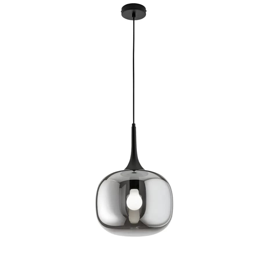 Lampada sospesa 150x30 cm in metallo con diffusore in vetro opale grigio
