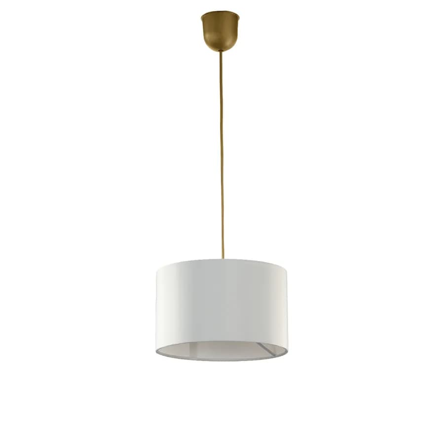 Lampada sospesa 20x80 cm con pendel oro e paralume bianco panna